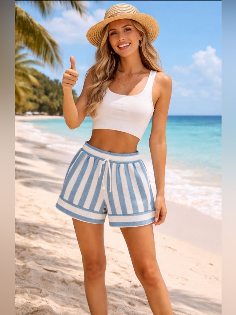 Simply Southern Blue & White Striped Knit Drawstring Shorts